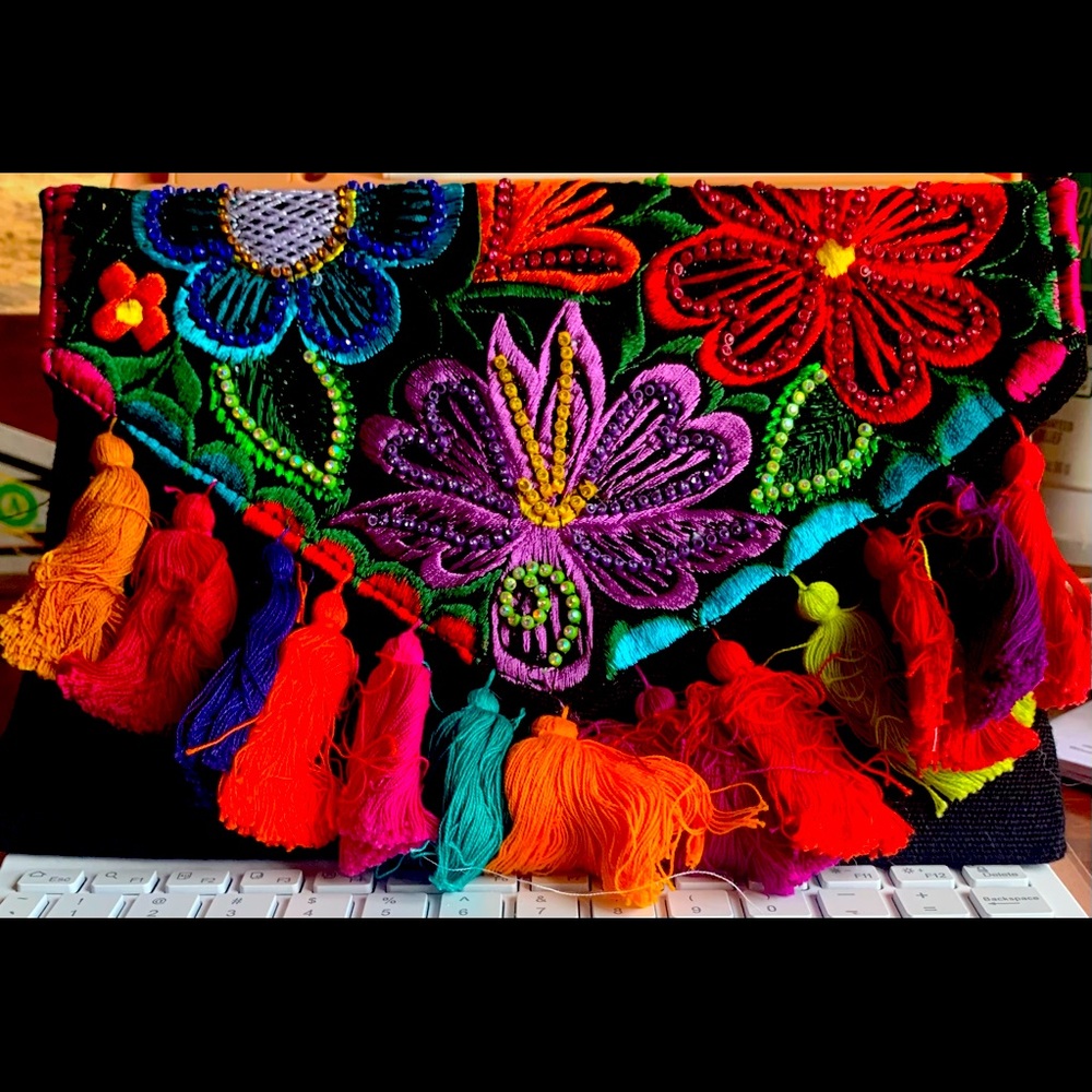 Mexican, new hand embroidered envelope clutch bag, handmade in Mexico